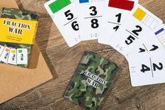 Math Magic Fraction War instruction sheet accompanies the 58-card kit.