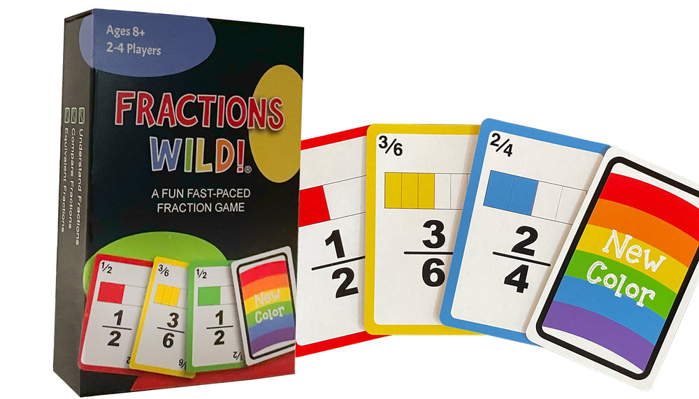 Math Magic hand places a card to advance in a fast-paced fraction game.
