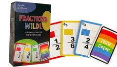 Math Magic hand places a card to advance in a fast-paced fraction game.