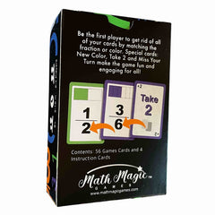 The top pile card revealed to trigger matching with fractions or colors.