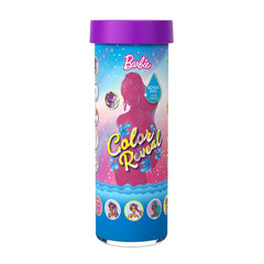 Mattel Barbieland Color Reveal minis unboxing shows vivid outfits revealed in water for imaginative play.