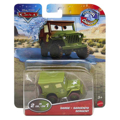 Mattel Disney Cars Color Changers Sarge car demonstrates color change with warm water.