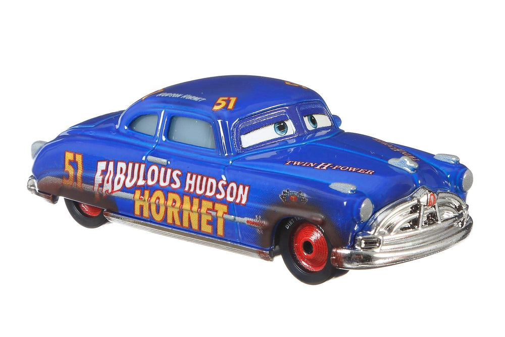 Mattel Disney Cars 3 Hudson Hornet wheels-underside, showing durable die-cast construction.