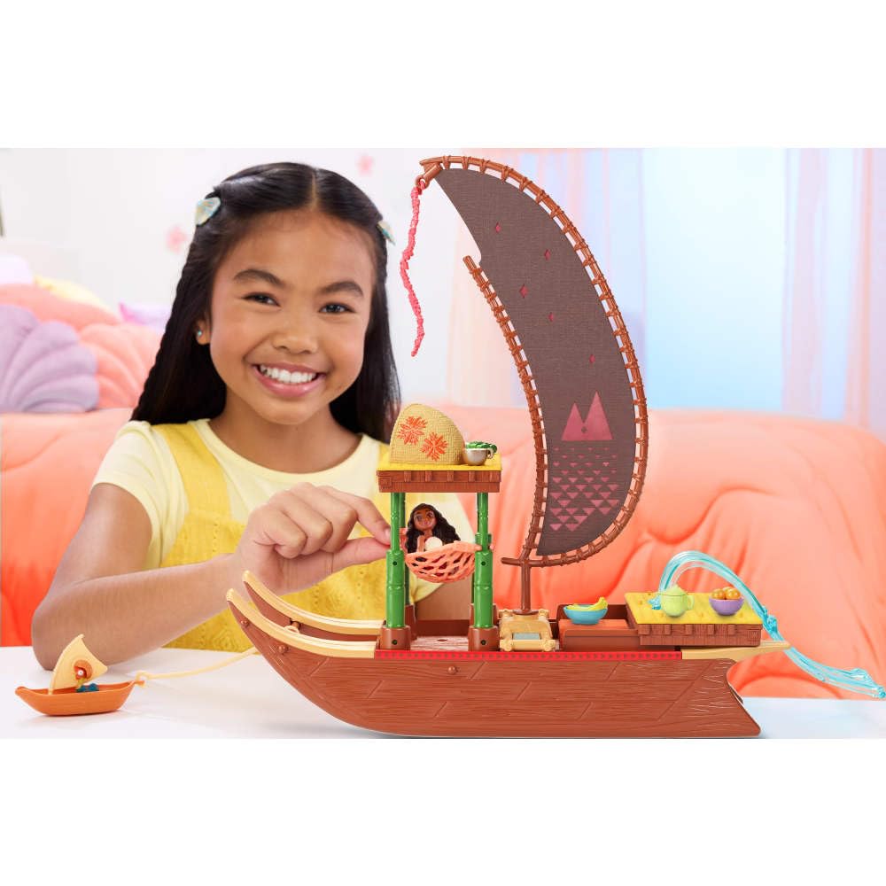 Mattel Moana doll figure included for poseable adventures in the canoe.