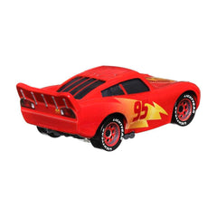 Mattel Disney Pixar Cars Road Trip Lighting McQueen detailed wheels view highlights authentic diecast realism.