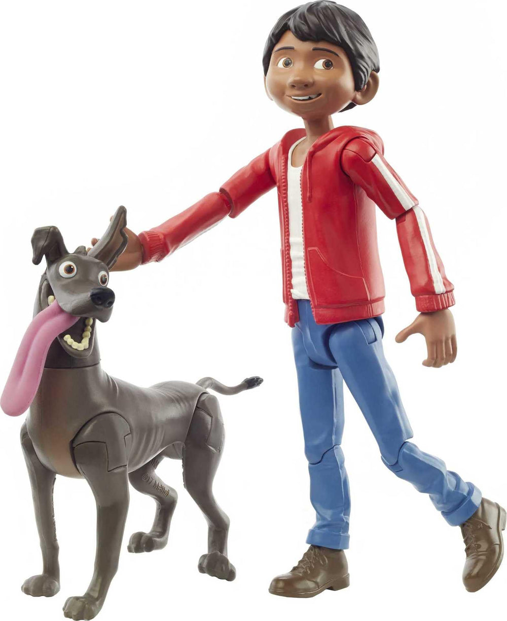 Mattel Disney Pixar Coco Miguel figure in red hoodie for authentic display.