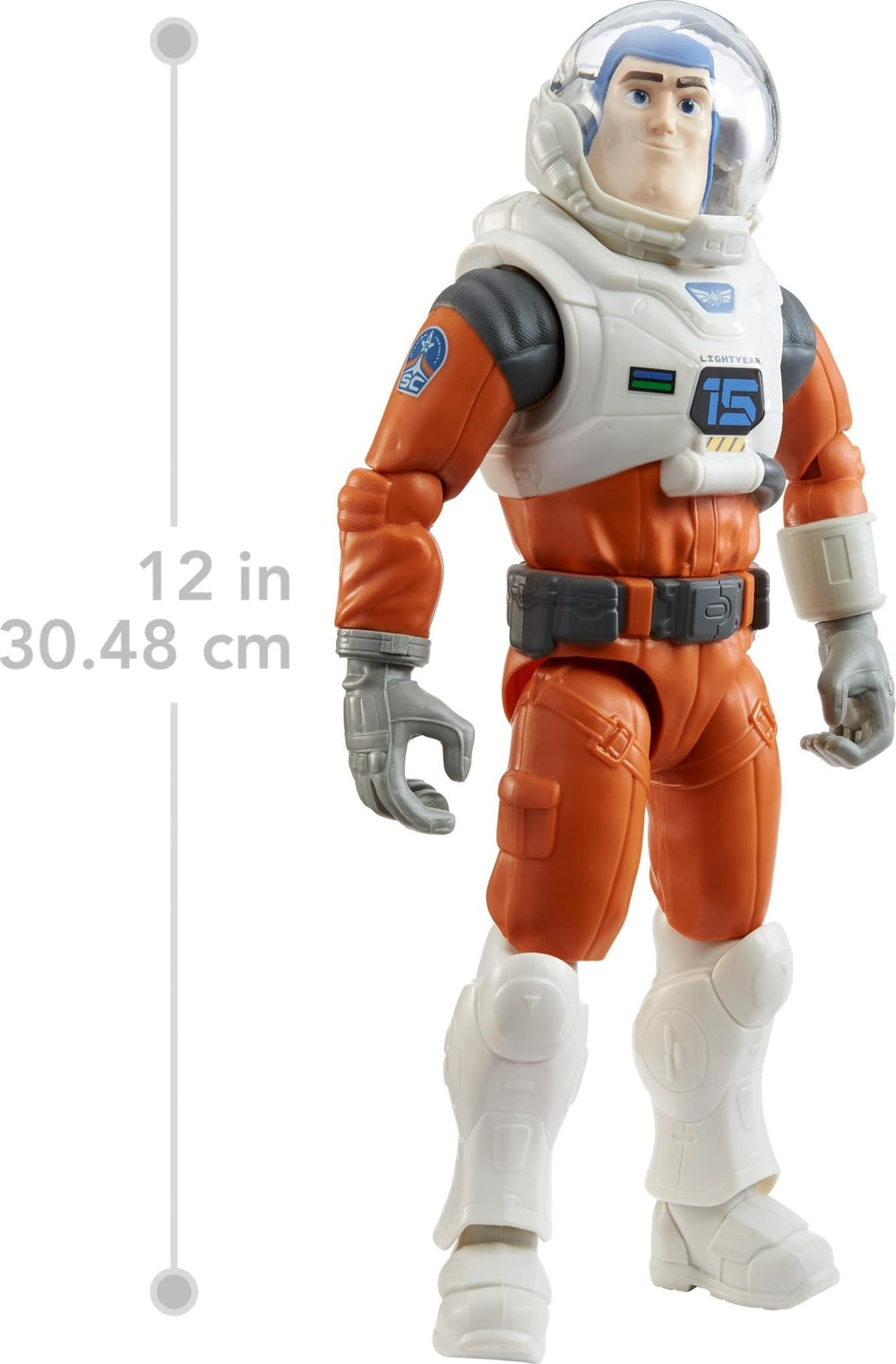 Buzz Lightyear in orange XL-15 flight suit ready for imaginative flights and battles.