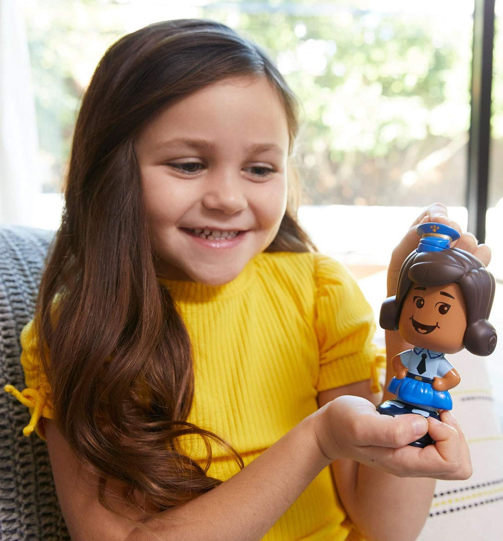 Closeup of Giggle McDimples expressive face for interactive storytelling and role play