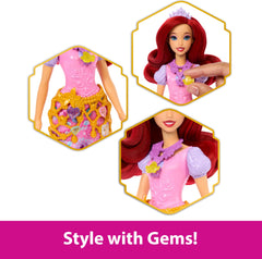 Poseable Ariel doll with removable skirt and brushable hair for styling fun.