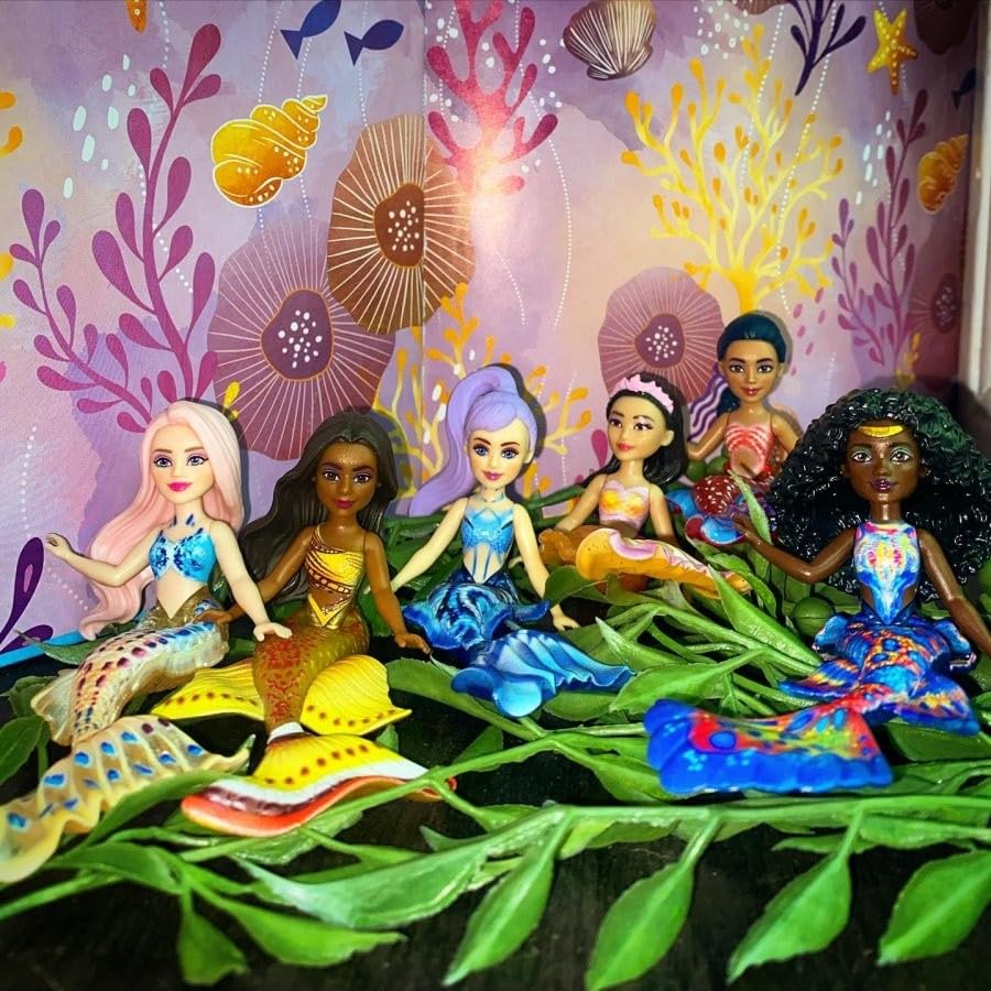 Mattel seven-doll tail-detail focuses on intricate mermaid tail design.