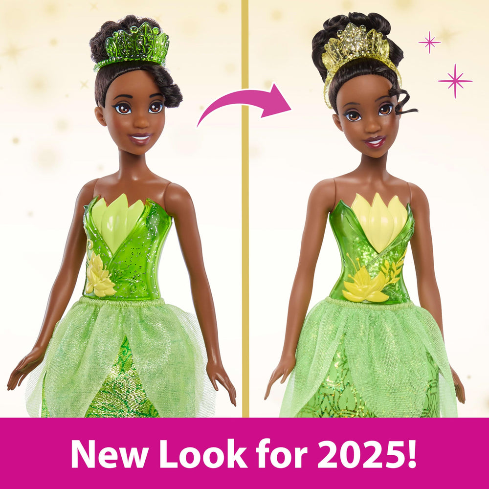 Mattel Disney Princess Tiana doll wearing tiara for dress-up adventures