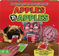 Mattel Games Apples to Apples box open for quick party setup.