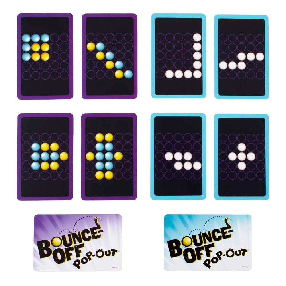 Mattel Games Bounce-Off Pop-Out balls in flight showcase rapid toss-and-match gameplay.