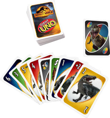 Ages 7 and up: Mattel Giant UNO Jurassic World Dominion suitable for families