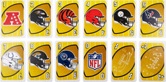 Mattel Games Giant UNO NFL cards with a goalpost-action moment during play.