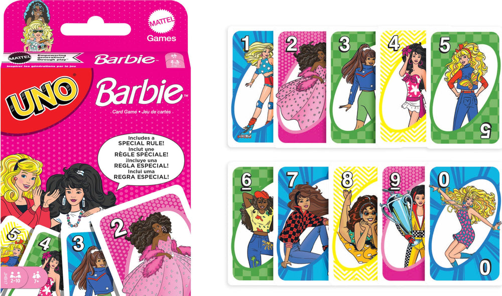 Mattel Games UNO Barbie for 2–10 players, ideal for family gatherings and travel