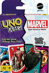 Mattel Games UNO Flip Marvel two-sided deck for versatile Marvel gameplay.