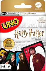 Mattel Games UNO Harry Potter deck collection featuring Hogwarts characters for family game night.