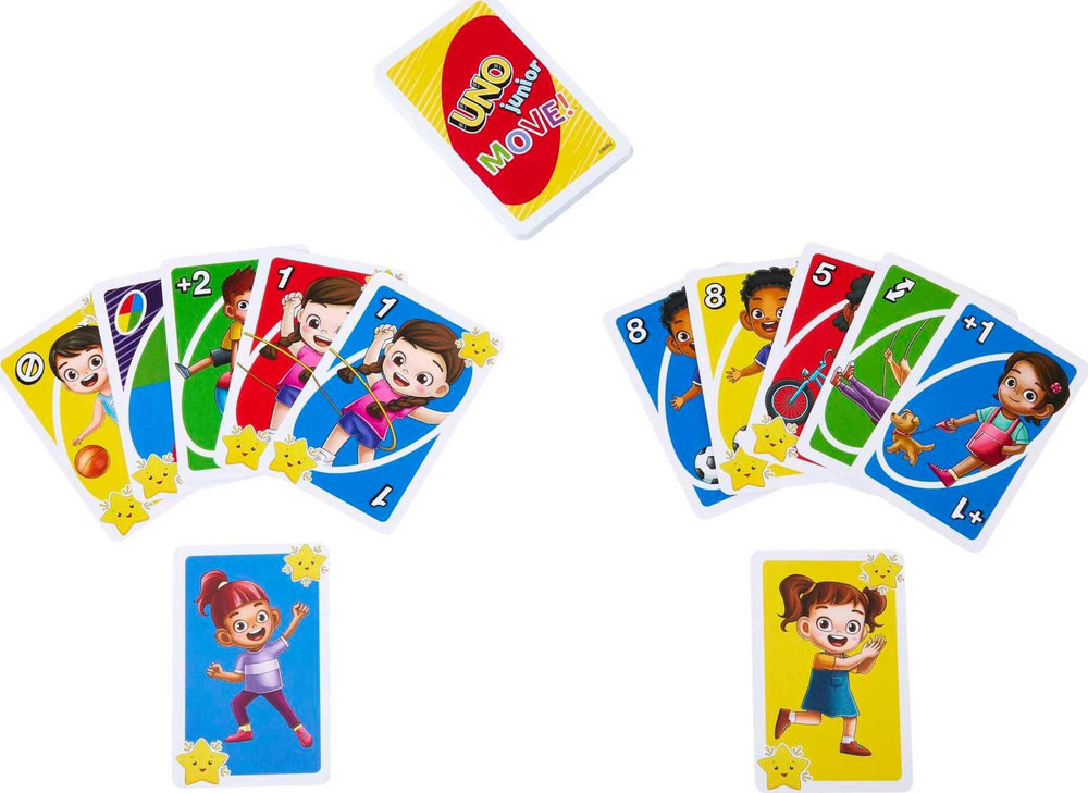 Mattel Games UNO Junior Move box packaging shows compact travel size