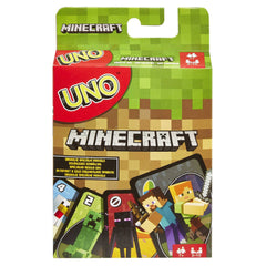 Mattel Games UNO Minecraft box front ready for family game night.