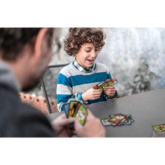 Mattel Games UNO Minecraft play area with colorful cards.