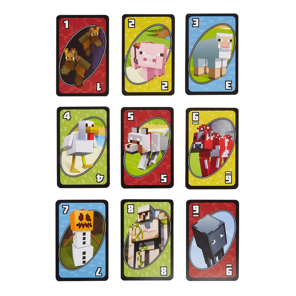 Mattel Games UNO Minecraft character cards spark themed rounds.