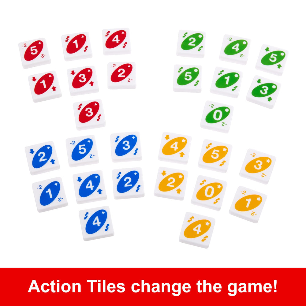 Mattel Games UNO Quatro color symbols help colorblind players identify colors.