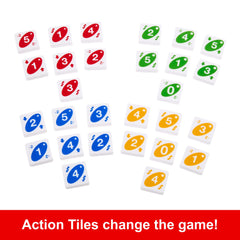 Mattel Games UNO Quatro color symbols help colorblind players identify colors.