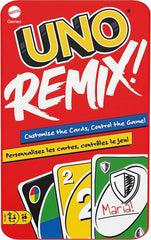 Mattel Games UNO Remix tin storage keeping the deck ready for family game night