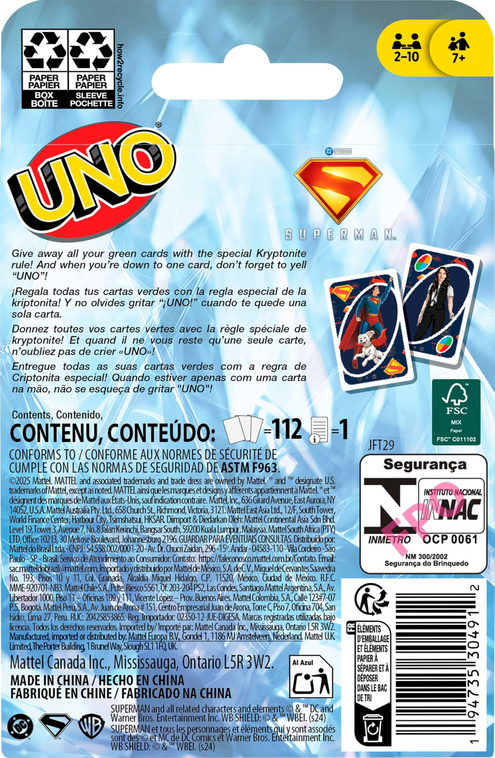 Mattel Games UNO Superman travel-camping edition fits on-the-go play for commutes