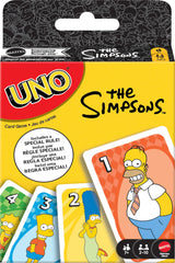 Mattel Games UNO The Simpsons card deck with character-inspired designs for family play.