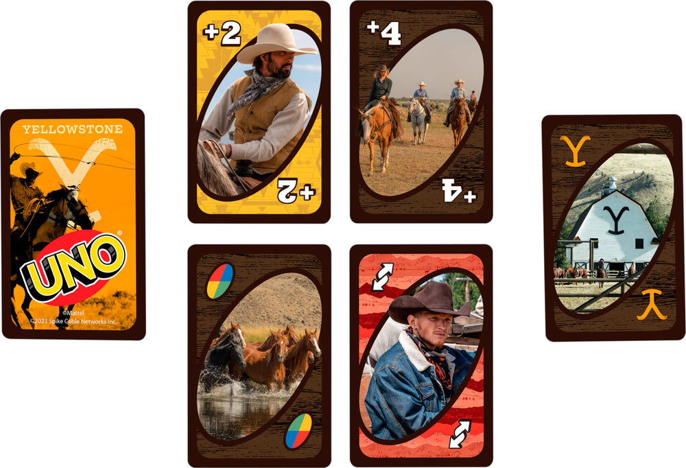 Mattel Games UNO Yellowstone rule card explains the Yellowstone Brand twist clearly.