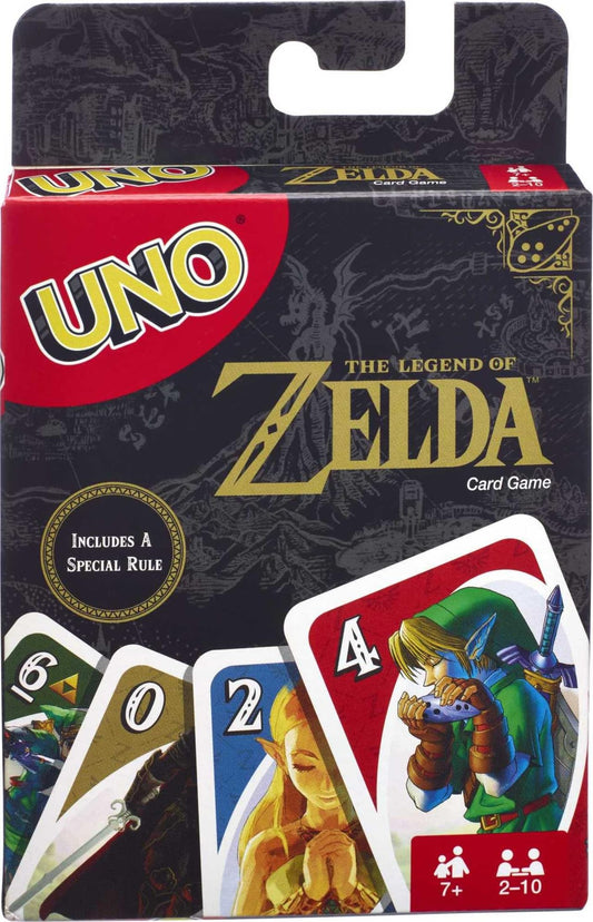 Mattel Games UNO Zelda theme pack front with vibrant graphics for family nights.