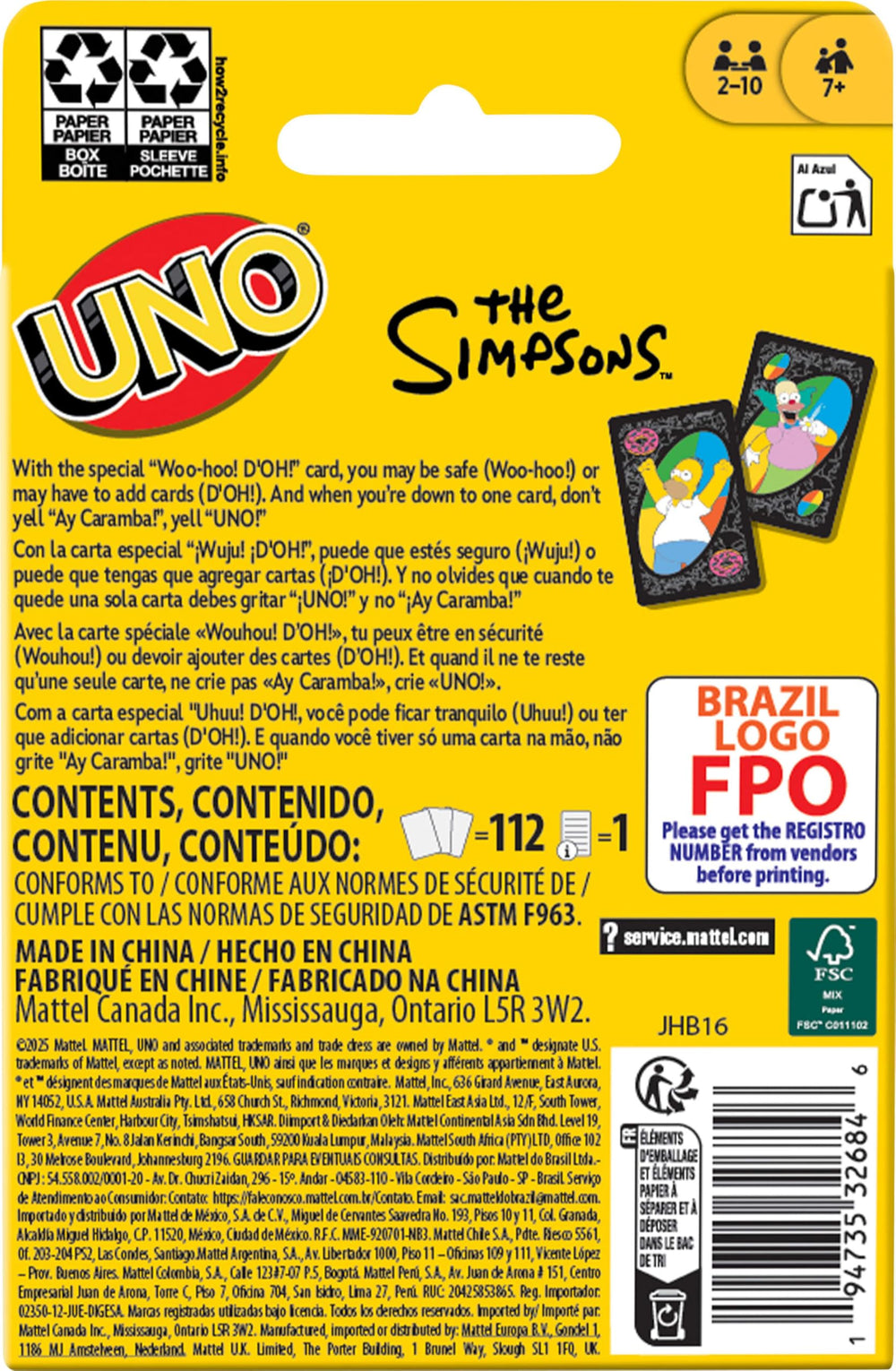 Mattel Games UNO The Simpsons Woo-hoo! D'OH! Rule adds playful twist to rounds.