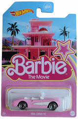 Mattel Hot Wheels Barbie Movie 1956 pink Corvette die-cast car for collectors and imaginative play.