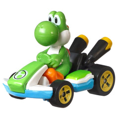 Mattel Hot Wheels Mario Kart Yoshi standard kart in motion for dynamic track play