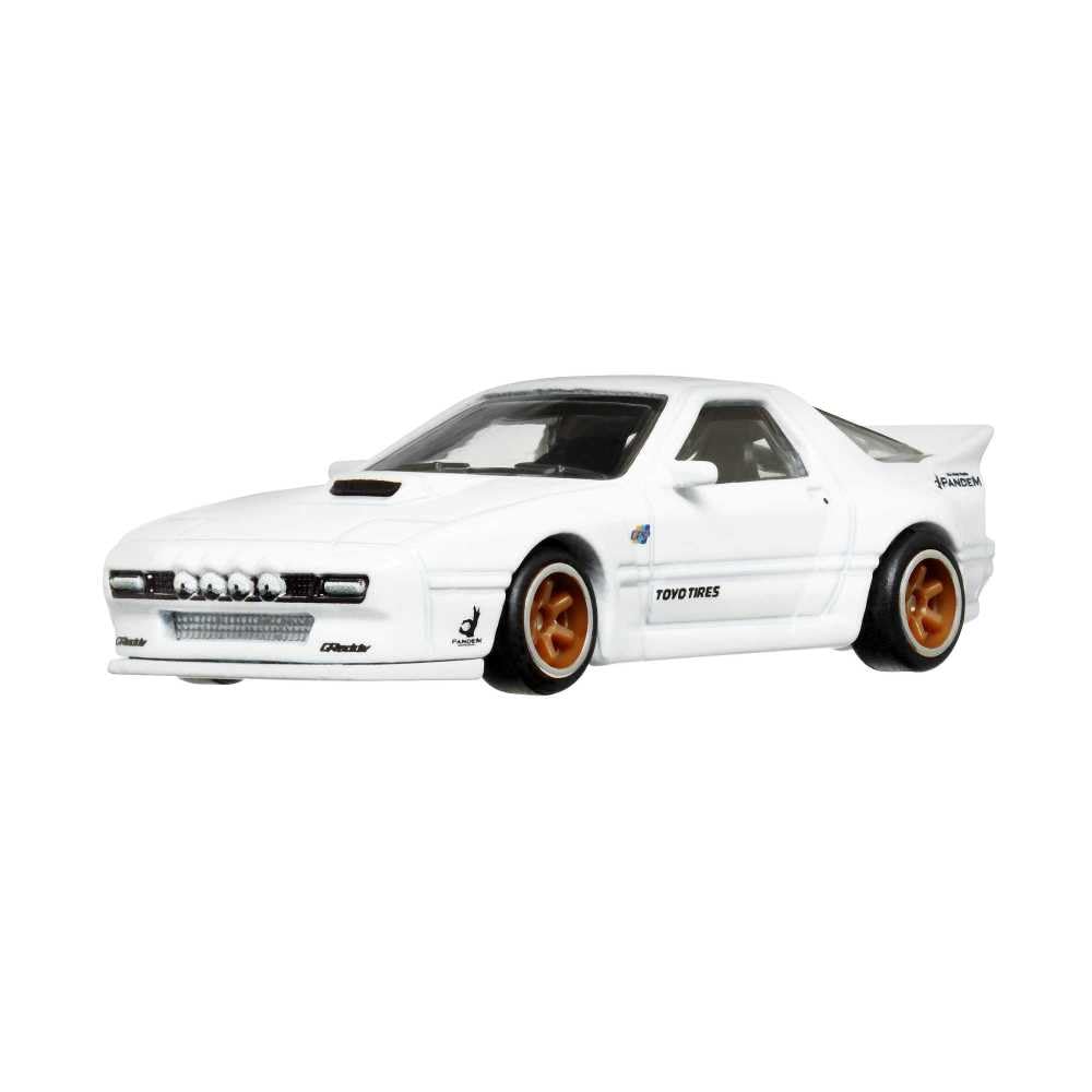 Mattel Hot Wheels Mazda RX7 FC Pandem wheel closeup highlights red line tires detail