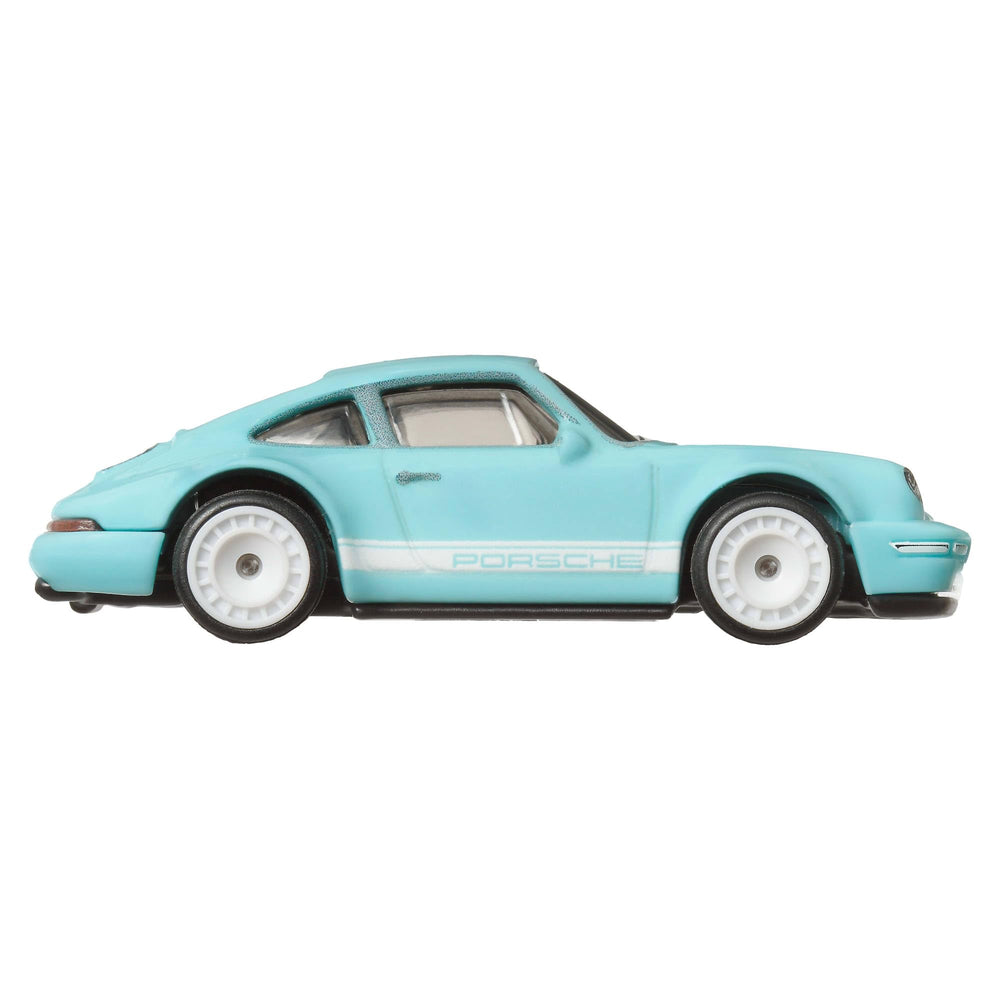 Mattel Hot Wheels Premium Boulevard Porsche 964 front view with glossy light blue finish