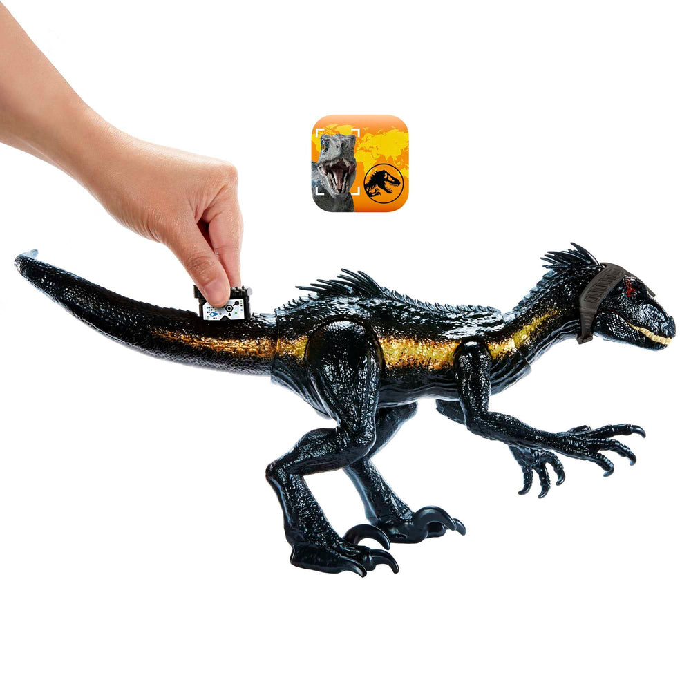 Mattel Jurassic World AR experience image shows augmented reality gameplay.