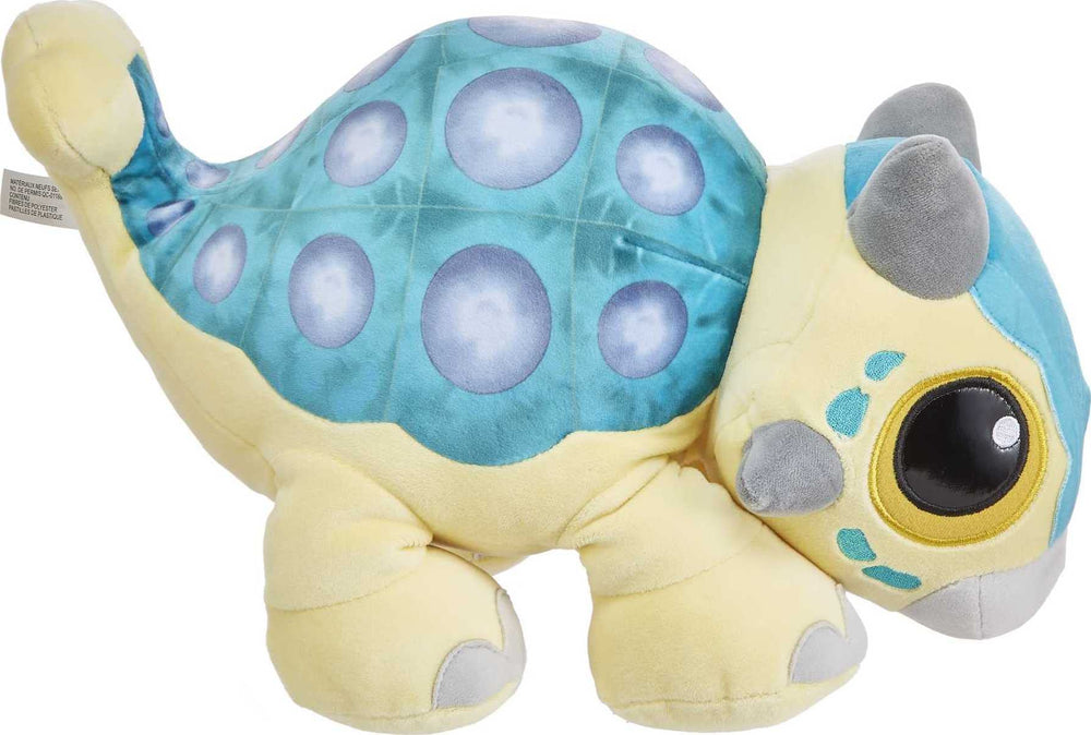 Mattel Jurassic World Bumpy plush with sound for imaginative play and bedtime comfort.