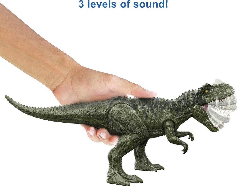 Ceratosaurus attack pose with motion and roar feature from Mattel Jurassic World