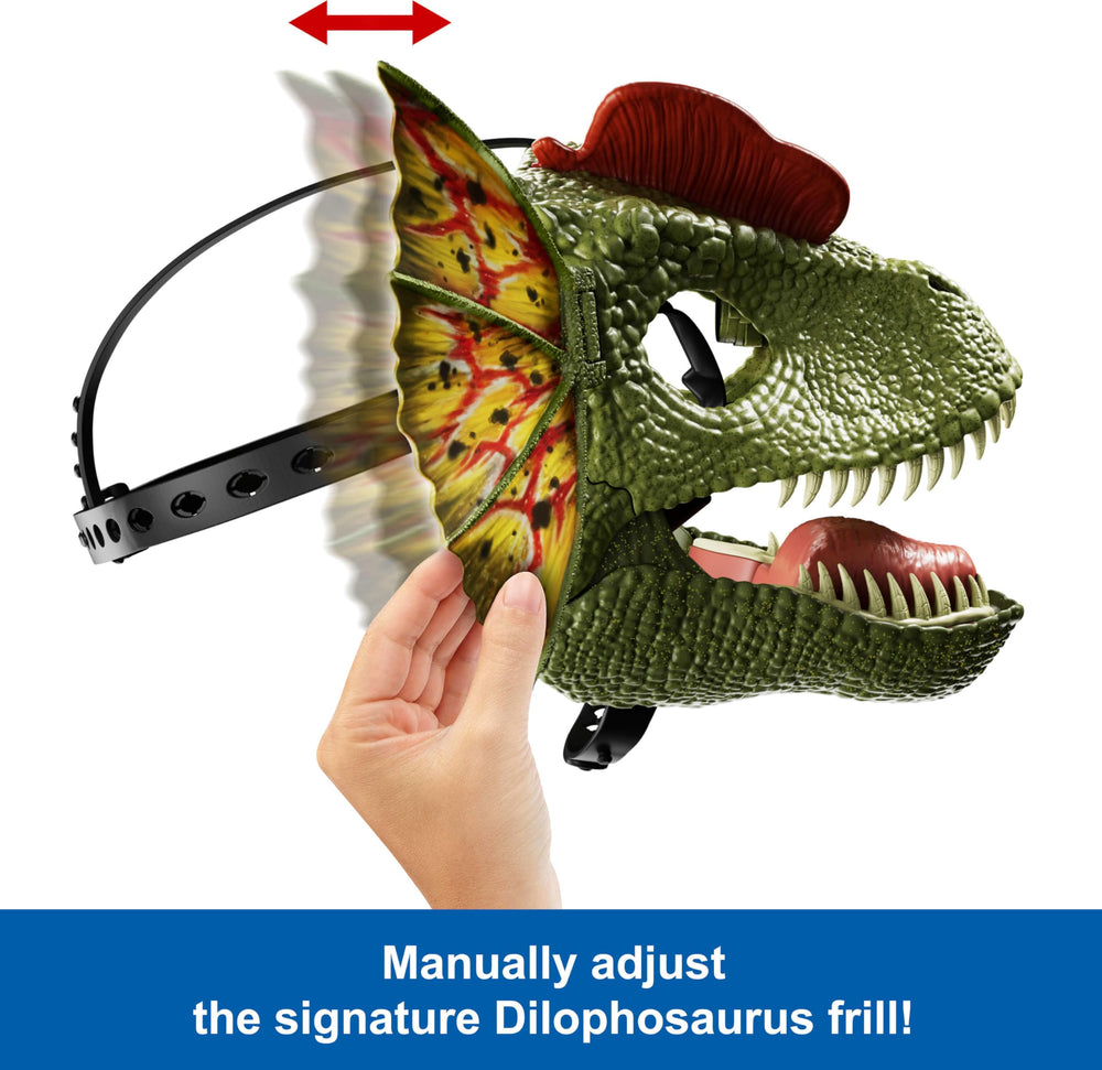 Mattel Dilophosaurus mask water reservoir is easy to fill for quick Venom Launchin moments.
