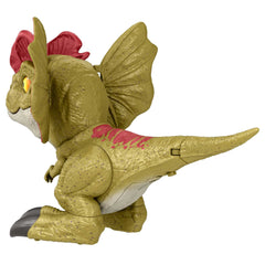 Mattel Jurassic World Dilophosaurus under-chin wobble delivers spontaneous movement during play.