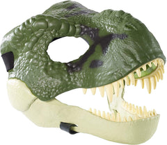 Mattel Jurassic World T-Rex green mask open jaw for chomping action.