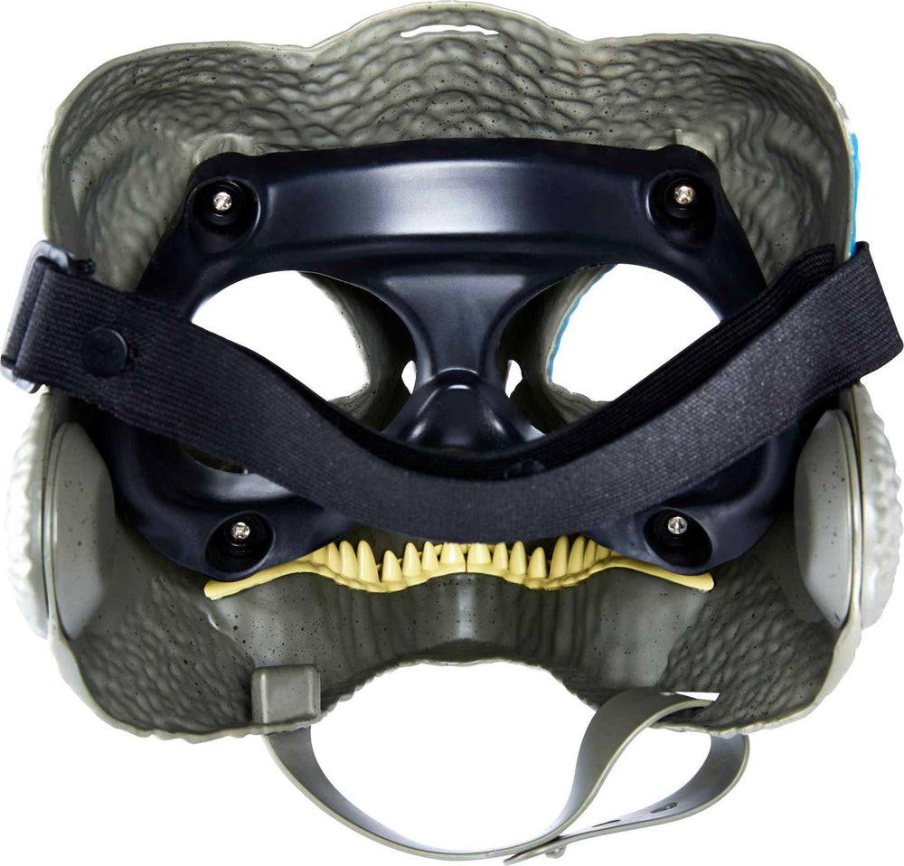 Mattel Jurassic World Dominion Blue Mask close-up reveals skin texture and teeth details.