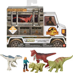 Mattel Jurassic World Dominion Carnotaurus Clash Pack in truck package for travel-ready play