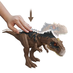 AR-ready Rajasaurus shows neck-stretch chomp action and poseable figure