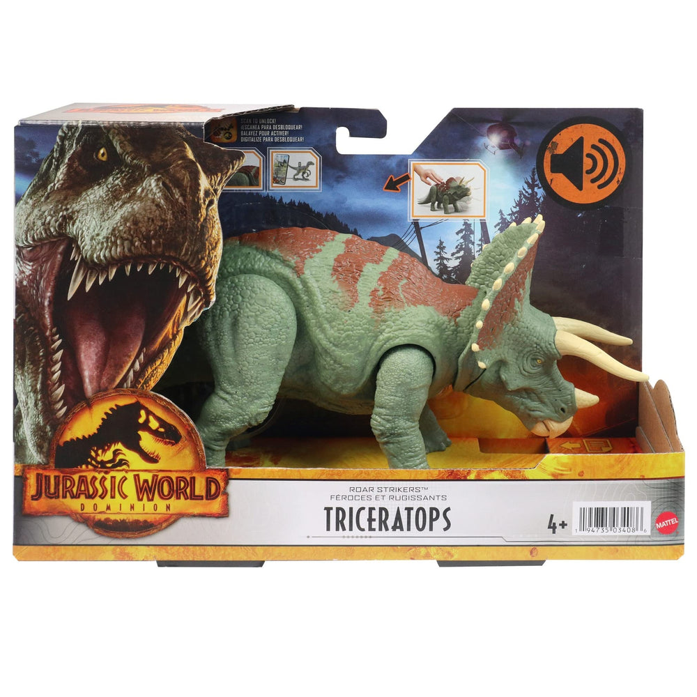 Mattel Jurassic World Dominion Roar Strikers Triceratops AR brings dinosaur into room