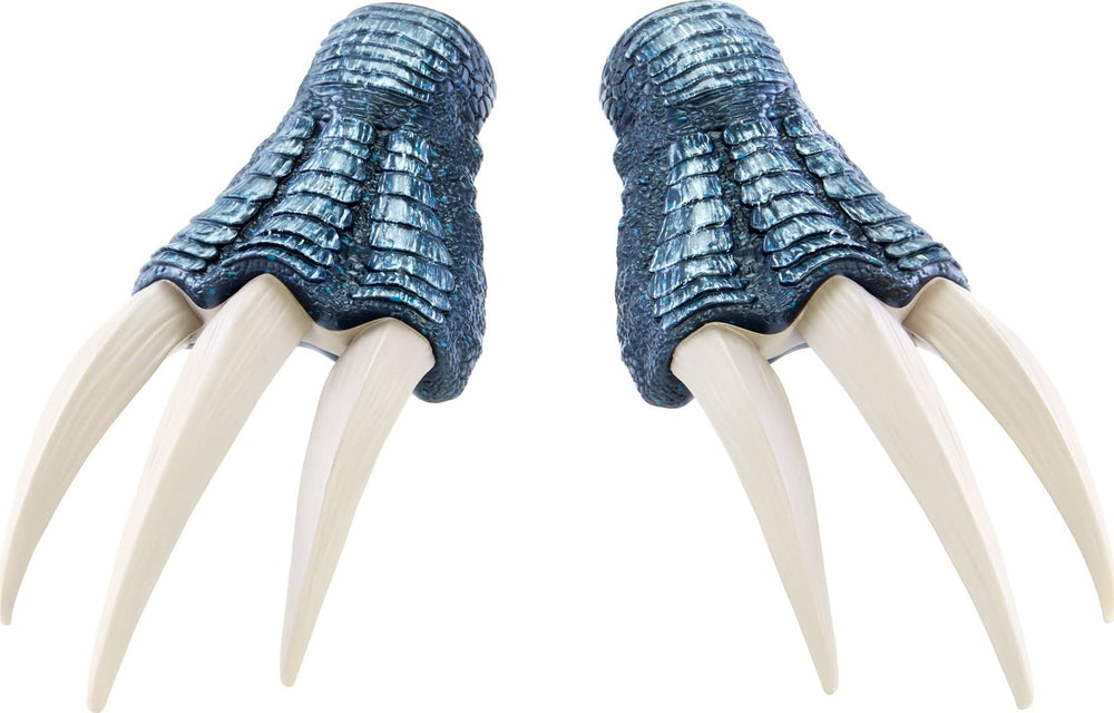 Mattel Jurassic World Dominion Therizinosaurus claws with elastic band ensure secure fit on kids' hands.