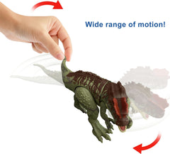 Side view of Mattel dinosaur figure highlighting size and action